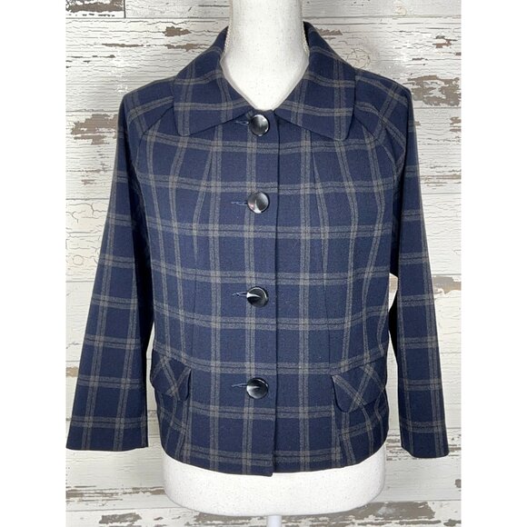 CABI Connery Jacket Navy Plaid Sz S #3551 EUC - Picture 2 of 4